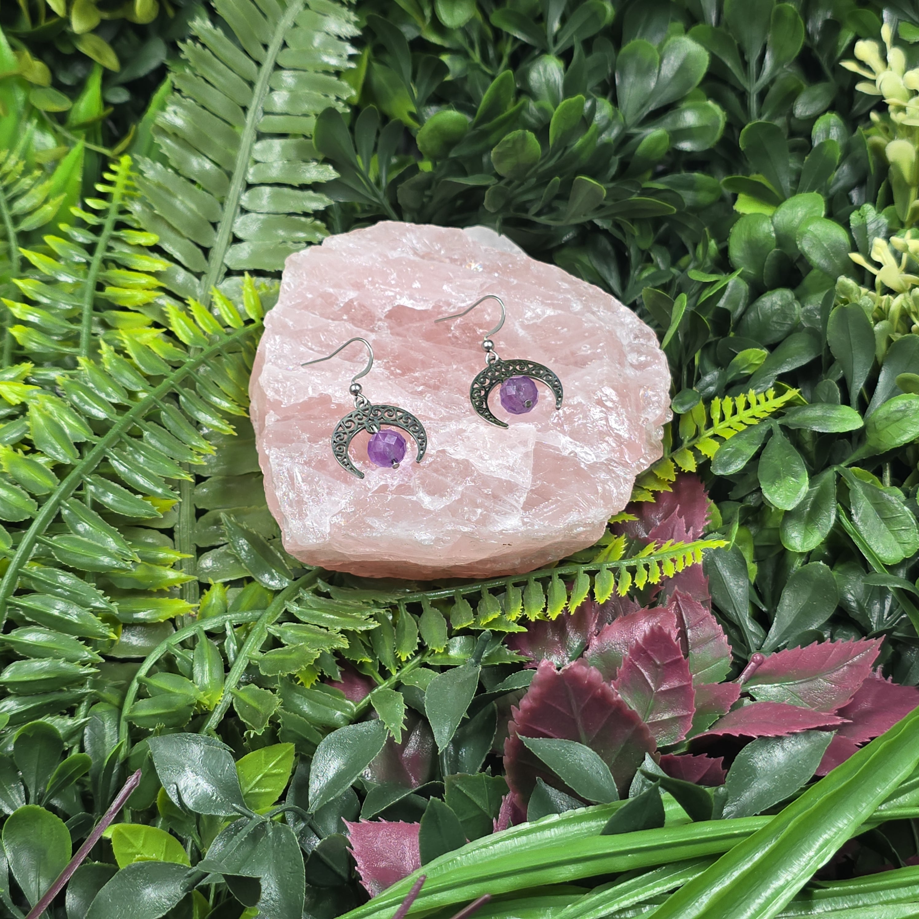 Boucles d’oreilles Lunes & Améthyste – Sérénité cosmique 💫