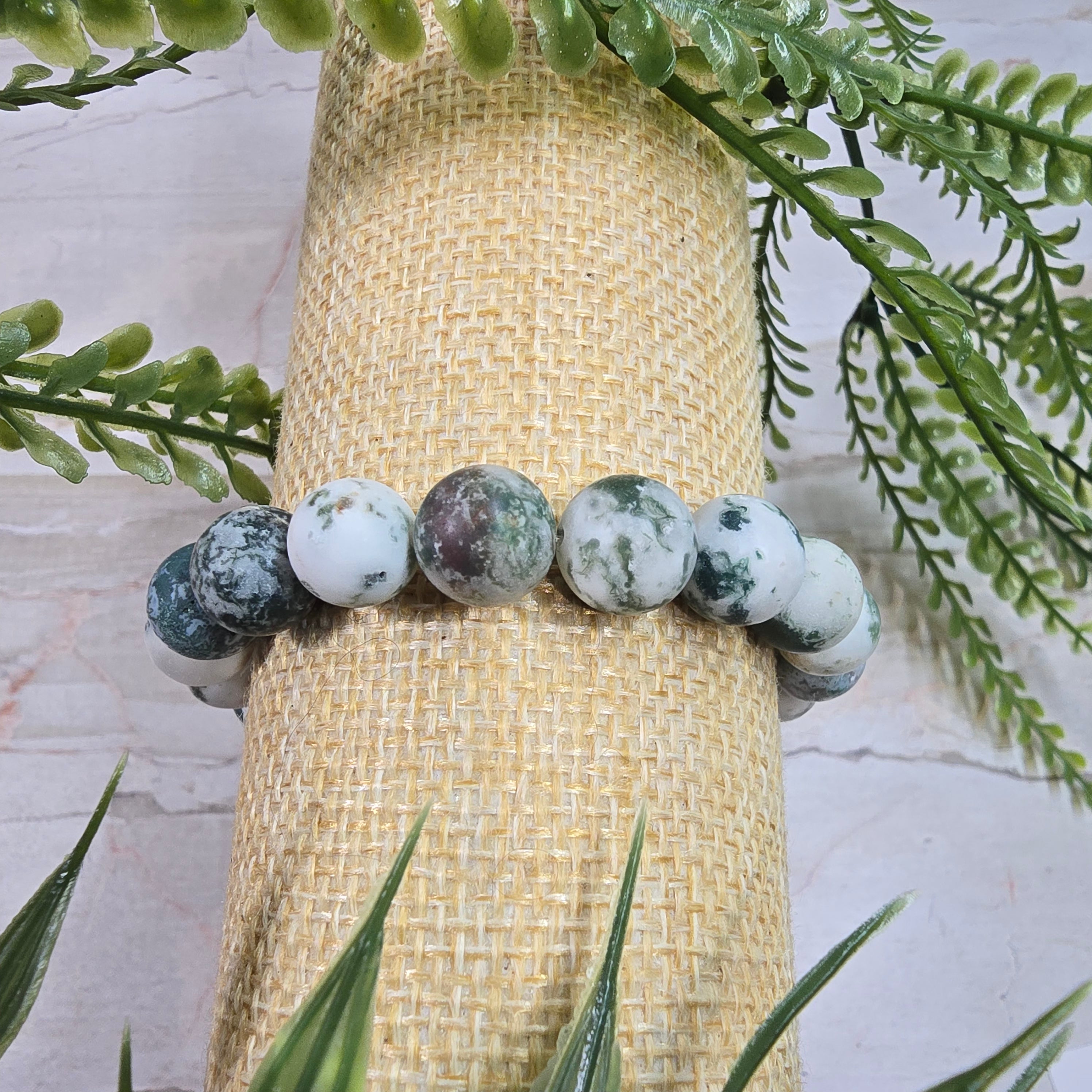 🌿 Bracelet ajustable Agate Arbre 10 mm mat – sérénité & équilibre