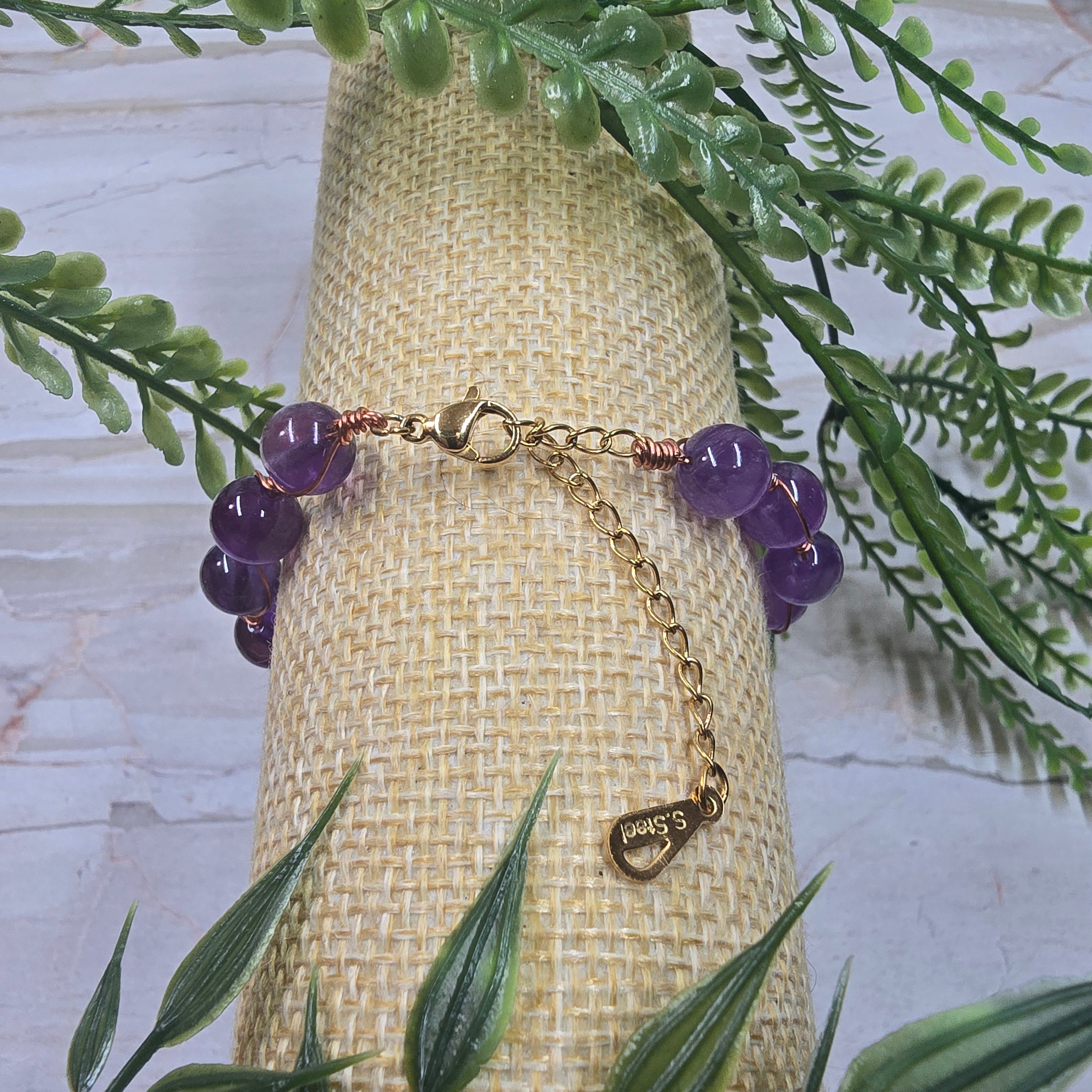 💜 Bracelet ajustable Améthyste 8 mm – tressage cuivre lumineux