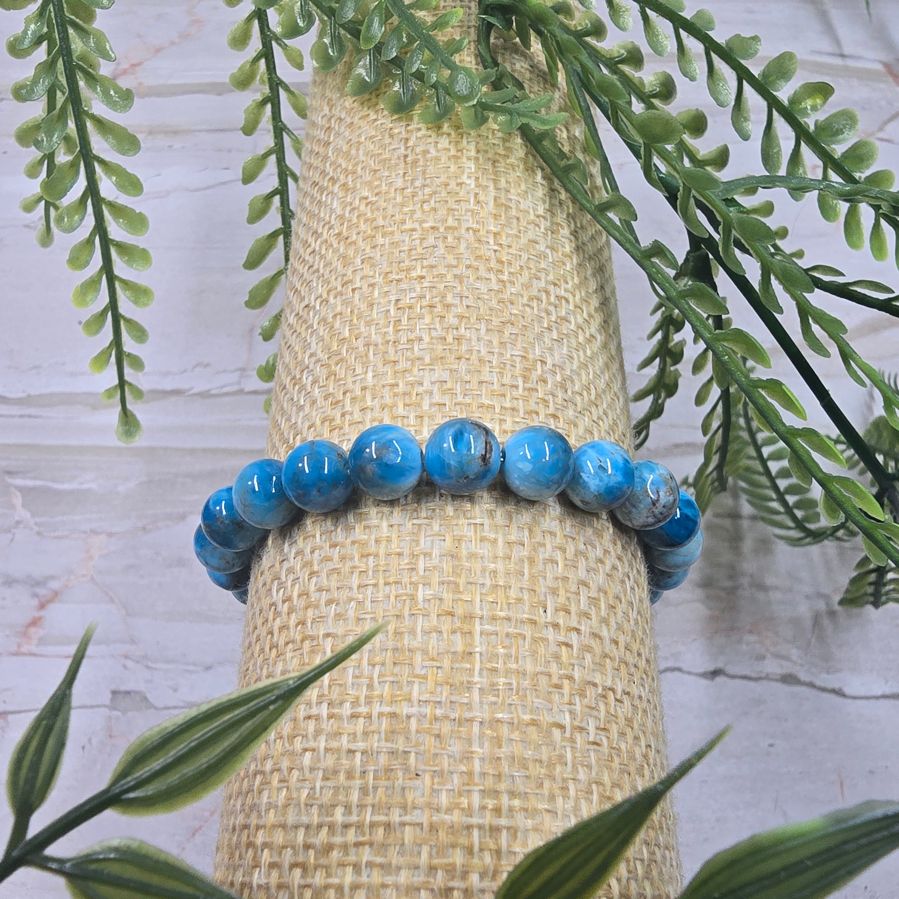 💙 Bracelet élastique Apatite 8 mm – clarté & énergie positive