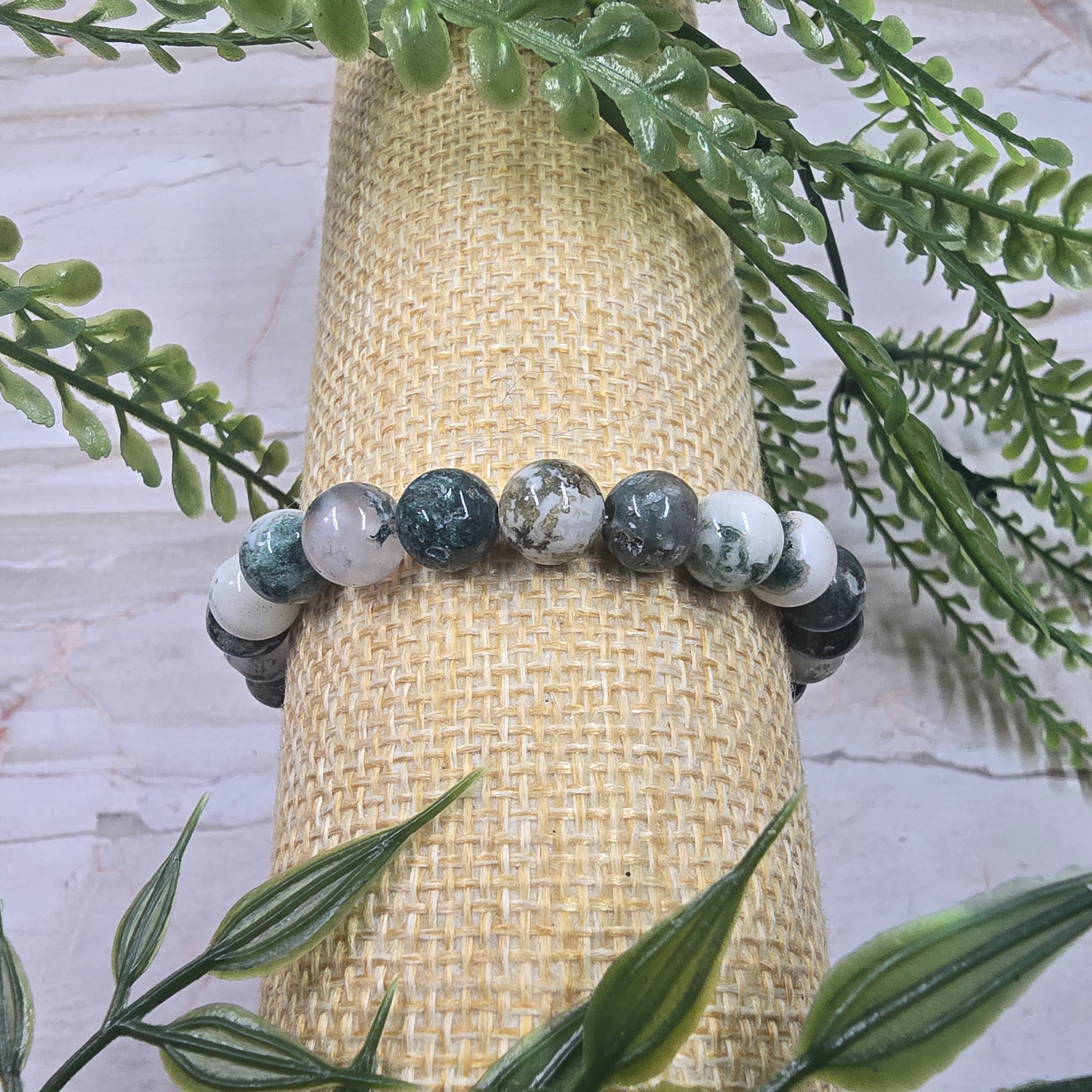 🌿 Bracelet élastique Agate Arbre 10 mm – ancrage & sérénité