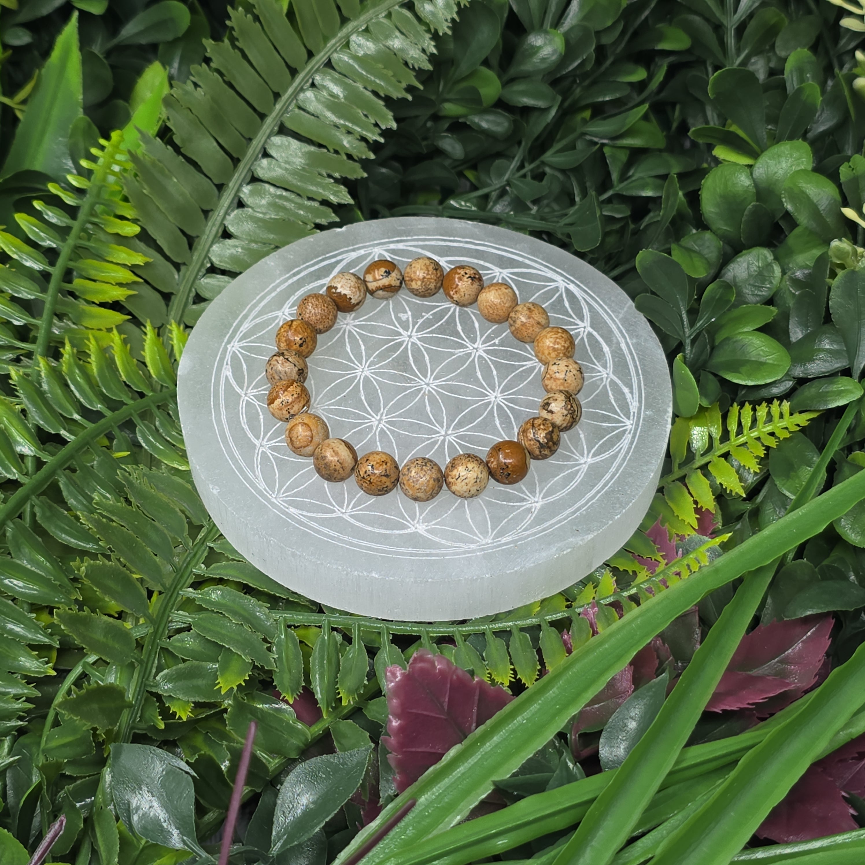 🌄 Bracelet élastique Jaspe Paysage 8 mm – ancrage & vision