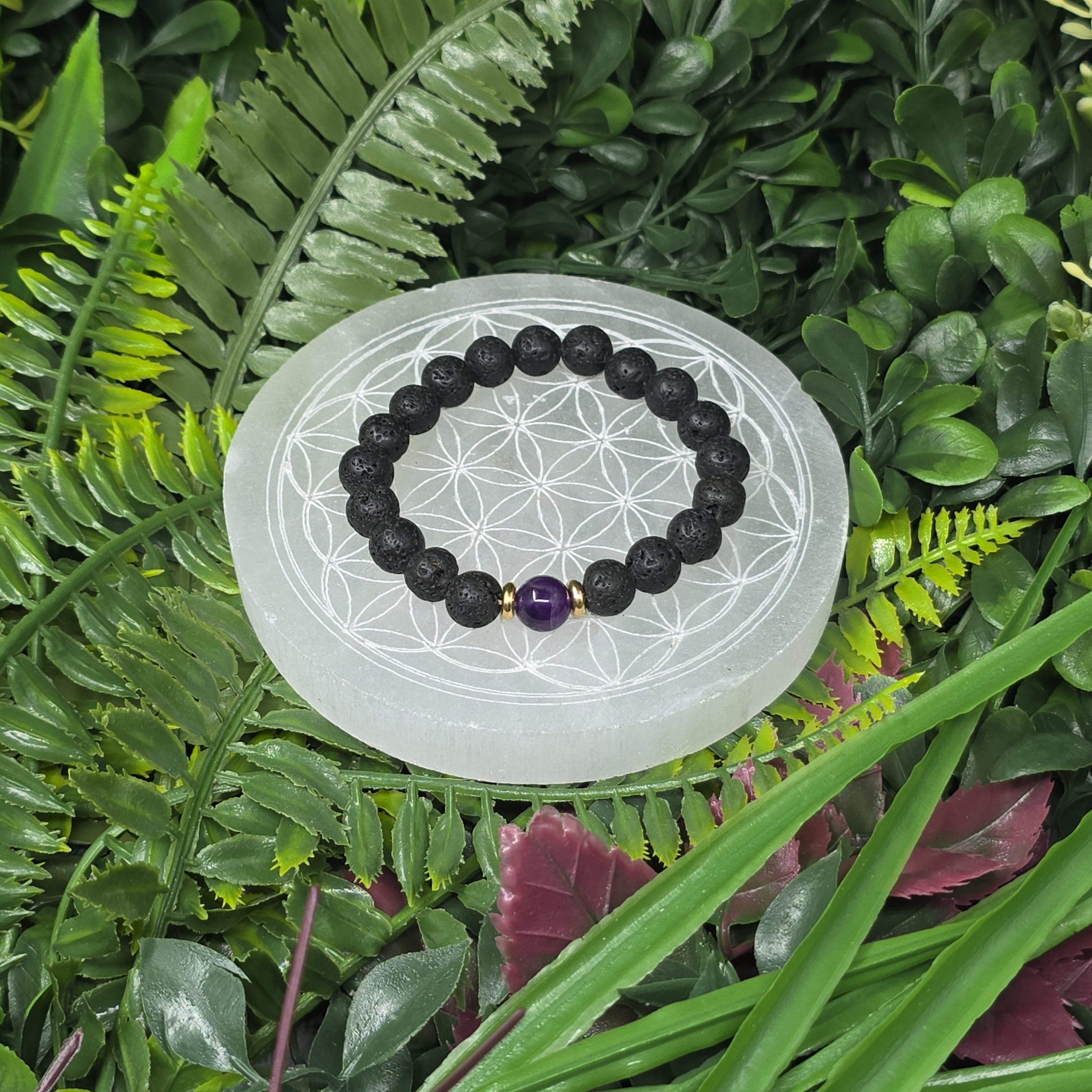 🔥💜 Bracelet Pierre de Lave & Améthyste 8 mm – énergie & sérénité