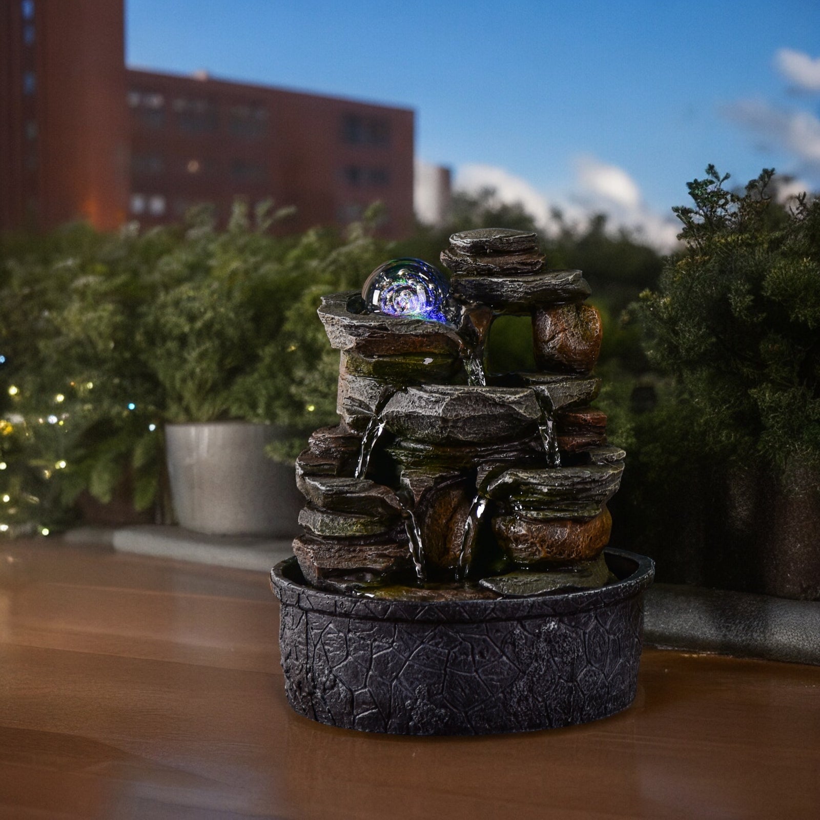 Fontaine Satya 🌊 Cascade multi-niveaux & boule lumineuse 🔮