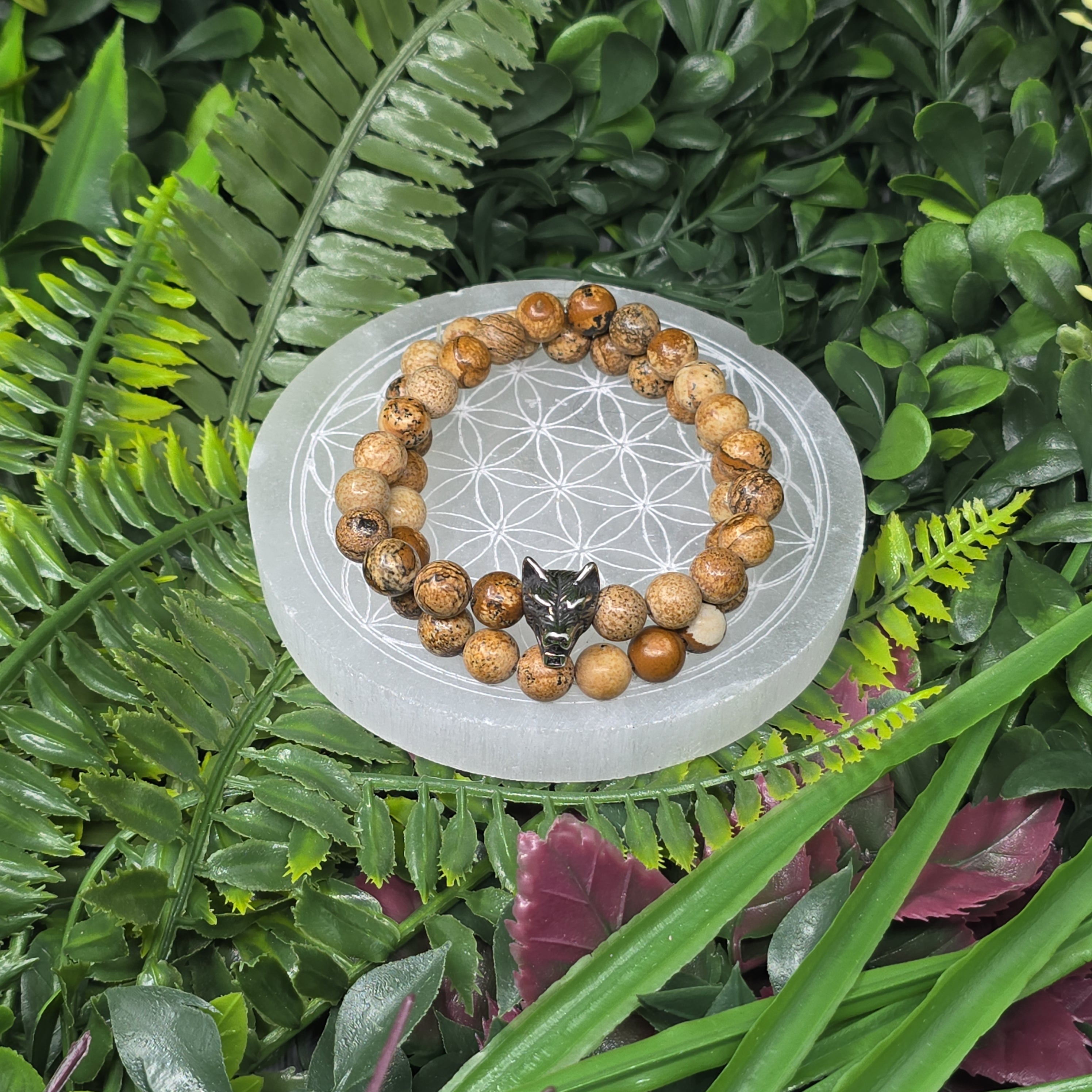 🐺🌄 Lot 2 Bracelets Homme Jaspe Paysage 8 mm & tête de loup – force & ancrage