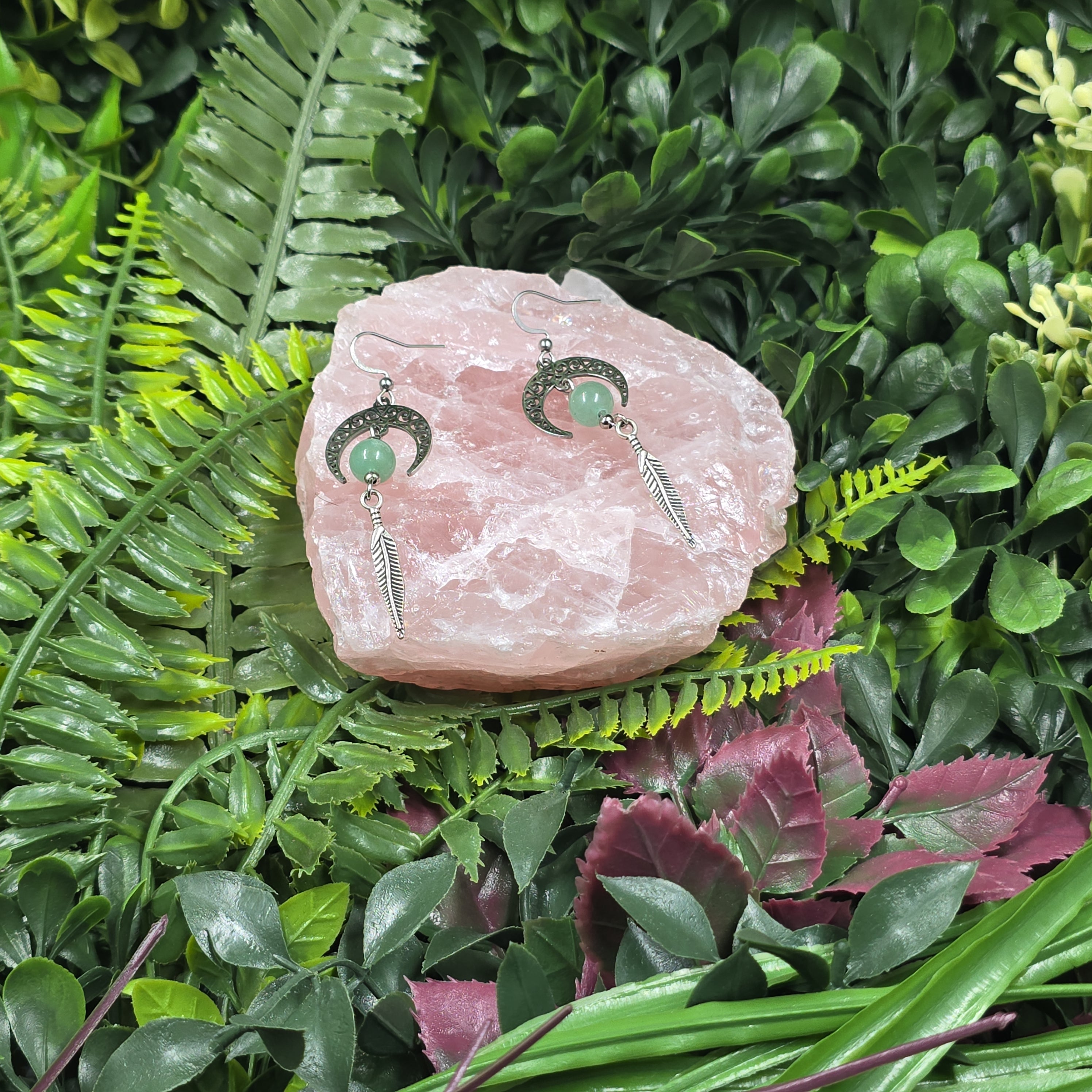 Boucles d’oreilles Lunes & Aventurine verte – Harmonie et renouveau 🌿🌙