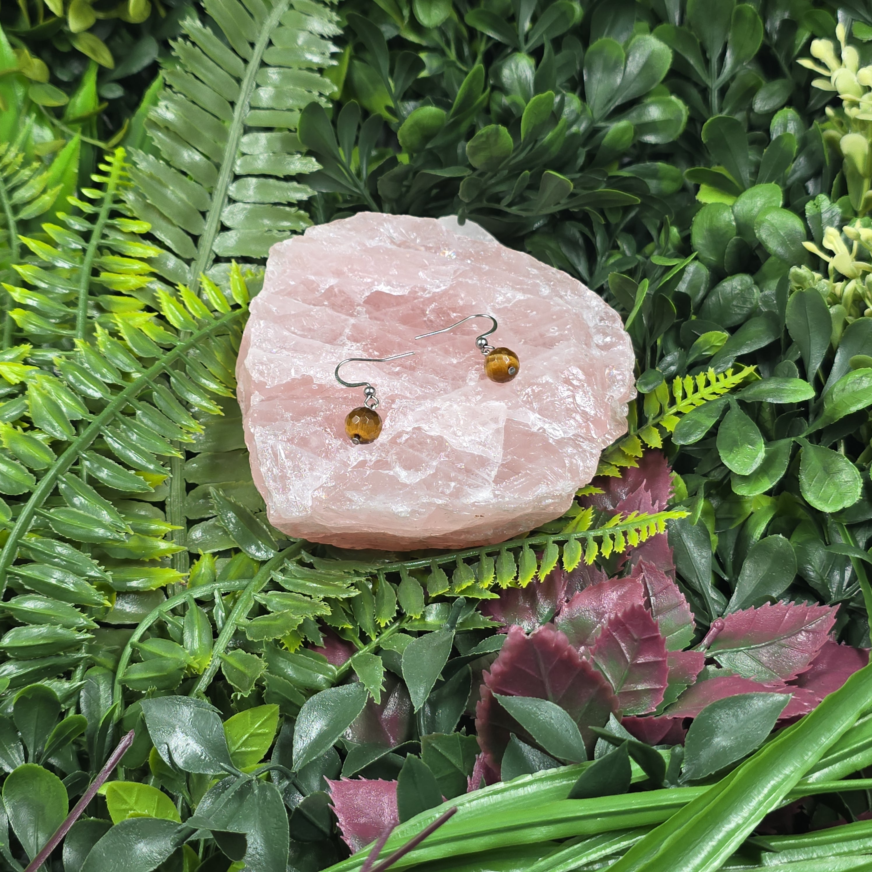 🐯 Boucles d’oreilles “Perles Fauves” – Œil de Tigre & acier argenté