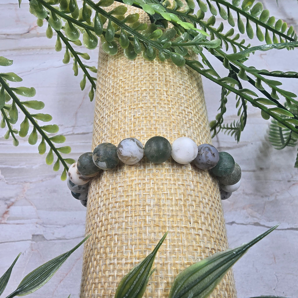 🌿 Bracelet élastique Agate Arbre 8 mm mat – ancrage & sérénité