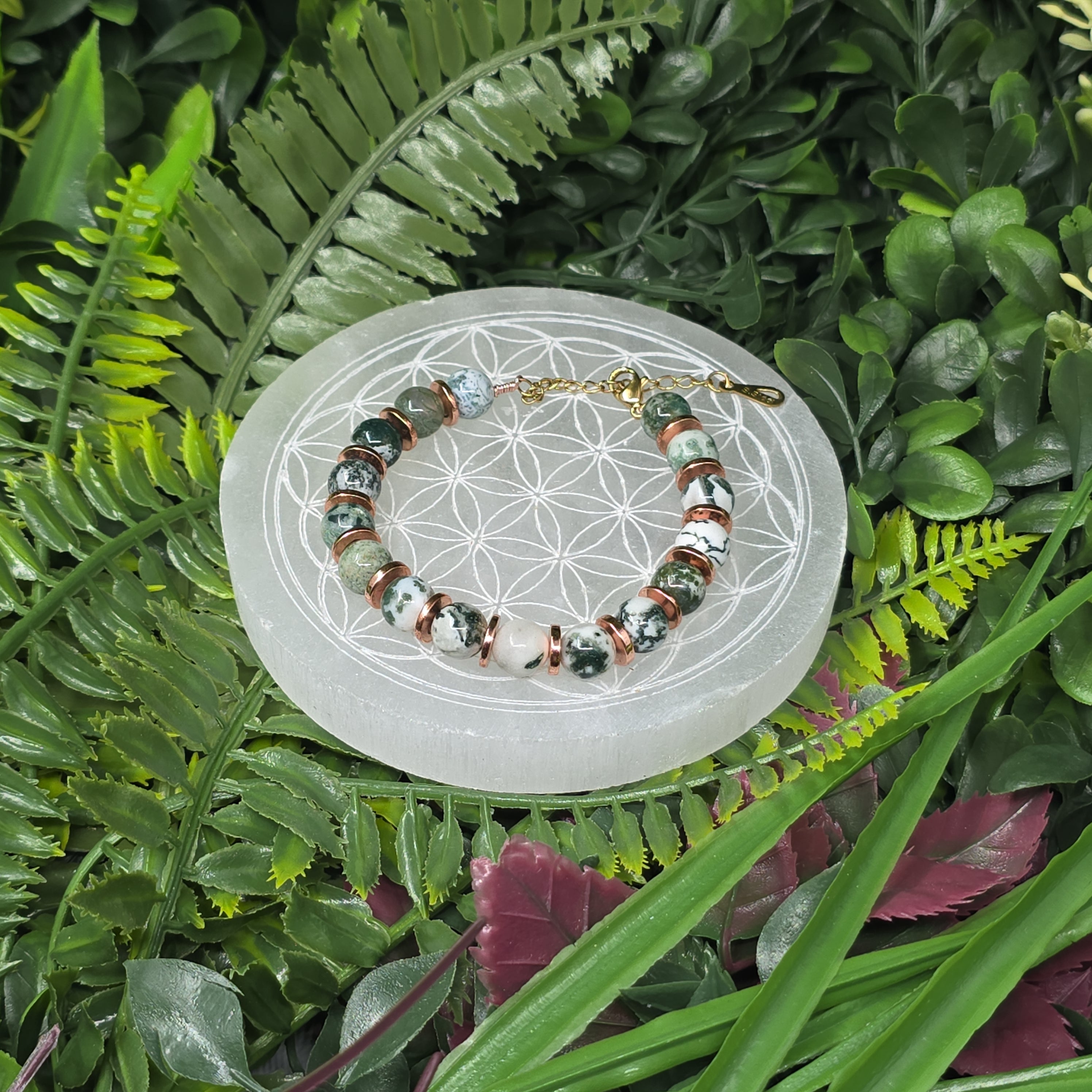 🌿 Bracelet ajustable Agate Arbre 8 mm & séparateurs cuivrés – équilibre & ancrage