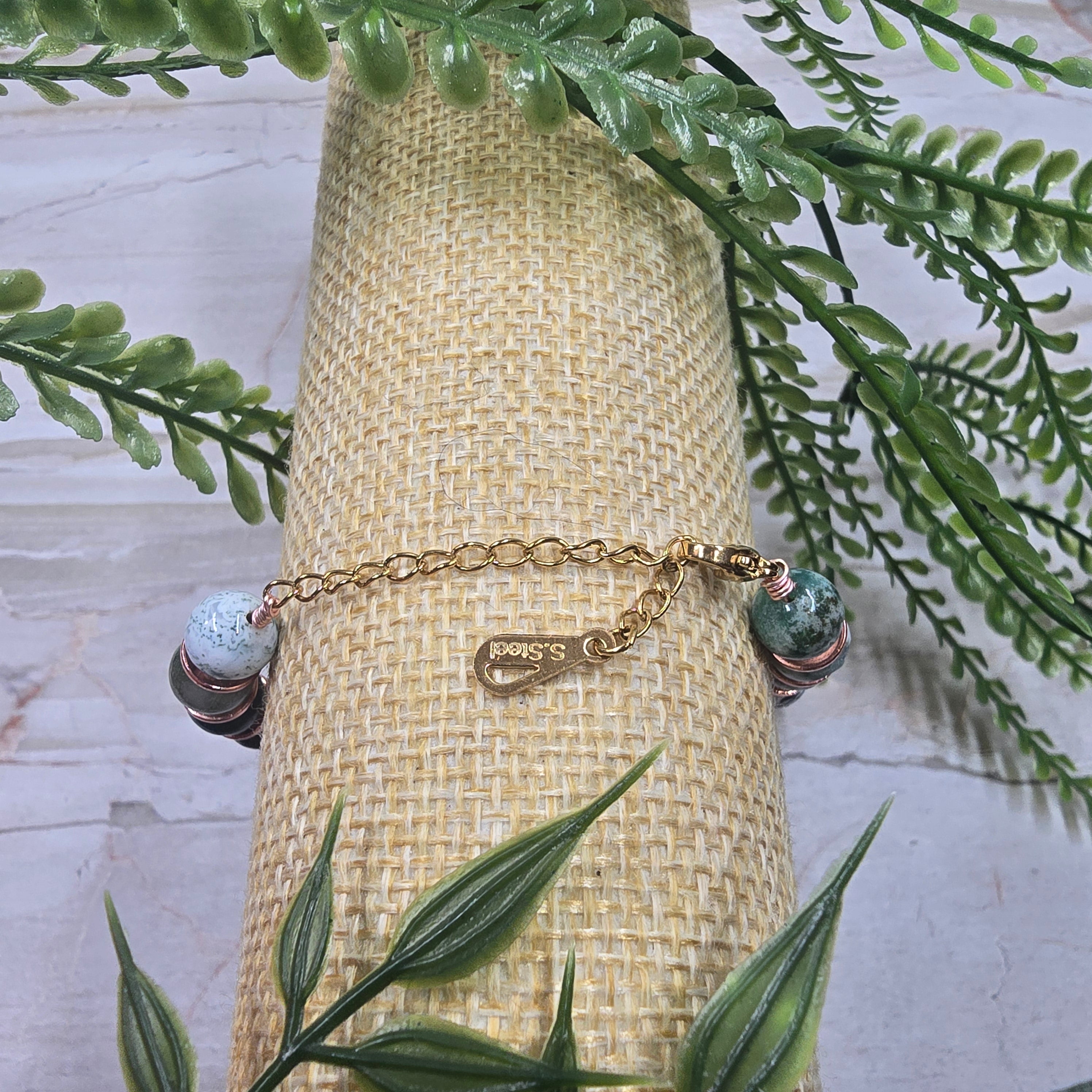 🌿 Bracelet ajustable Agate Arbre 8 mm & séparateurs cuivrés – équilibre & ancrage