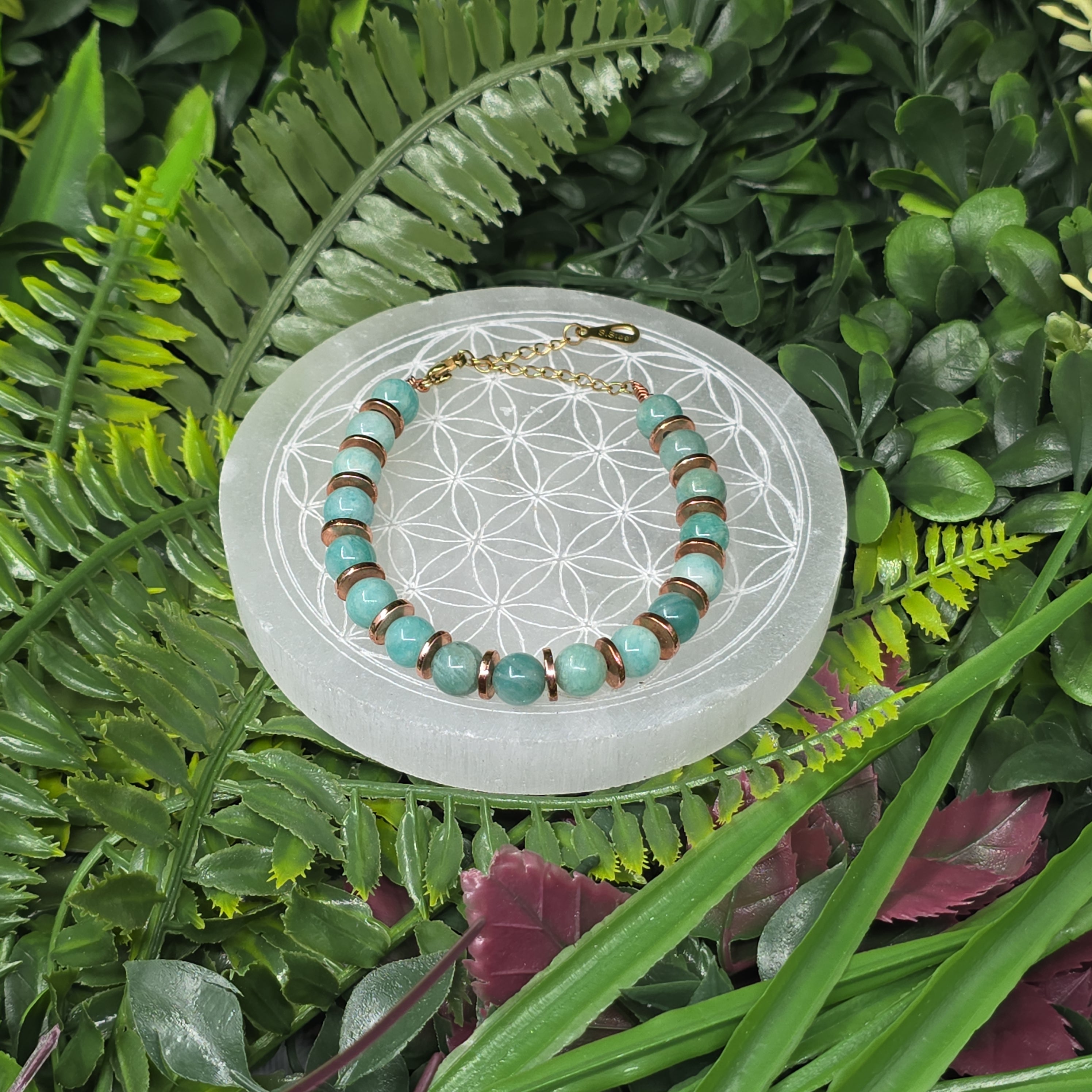 💚✨ Bracelet ajustable Amazonite 8 mm & séparateurs cuivrés – sérénité chic
