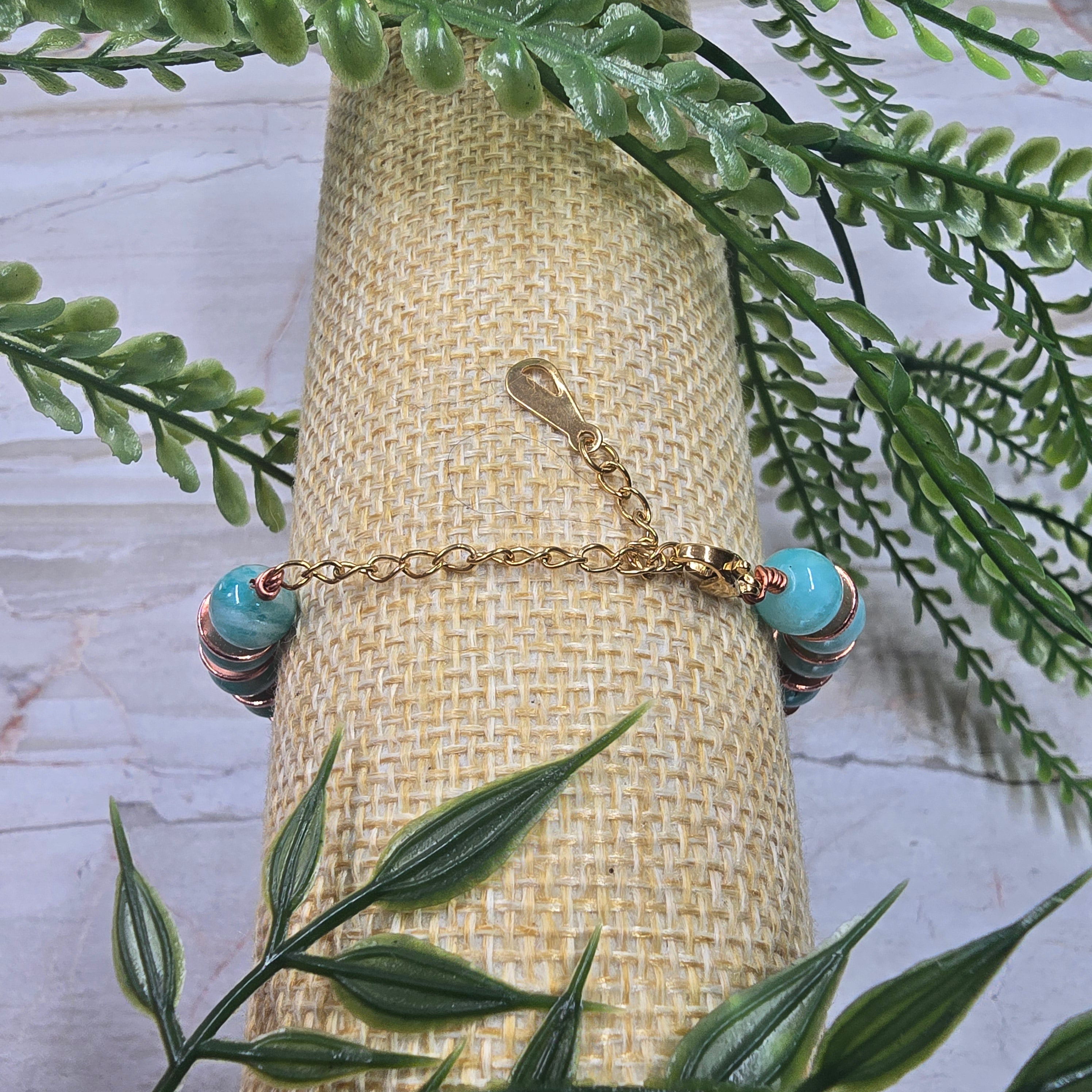 💚✨ Bracelet ajustable Amazonite 8 mm & séparateurs cuivrés – sérénité chic