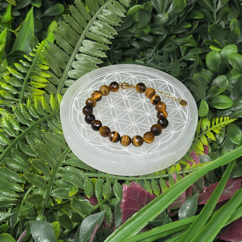 🐯 Bracelet ajustable Œil de Tigre 8 mm facetté – protection & confiance