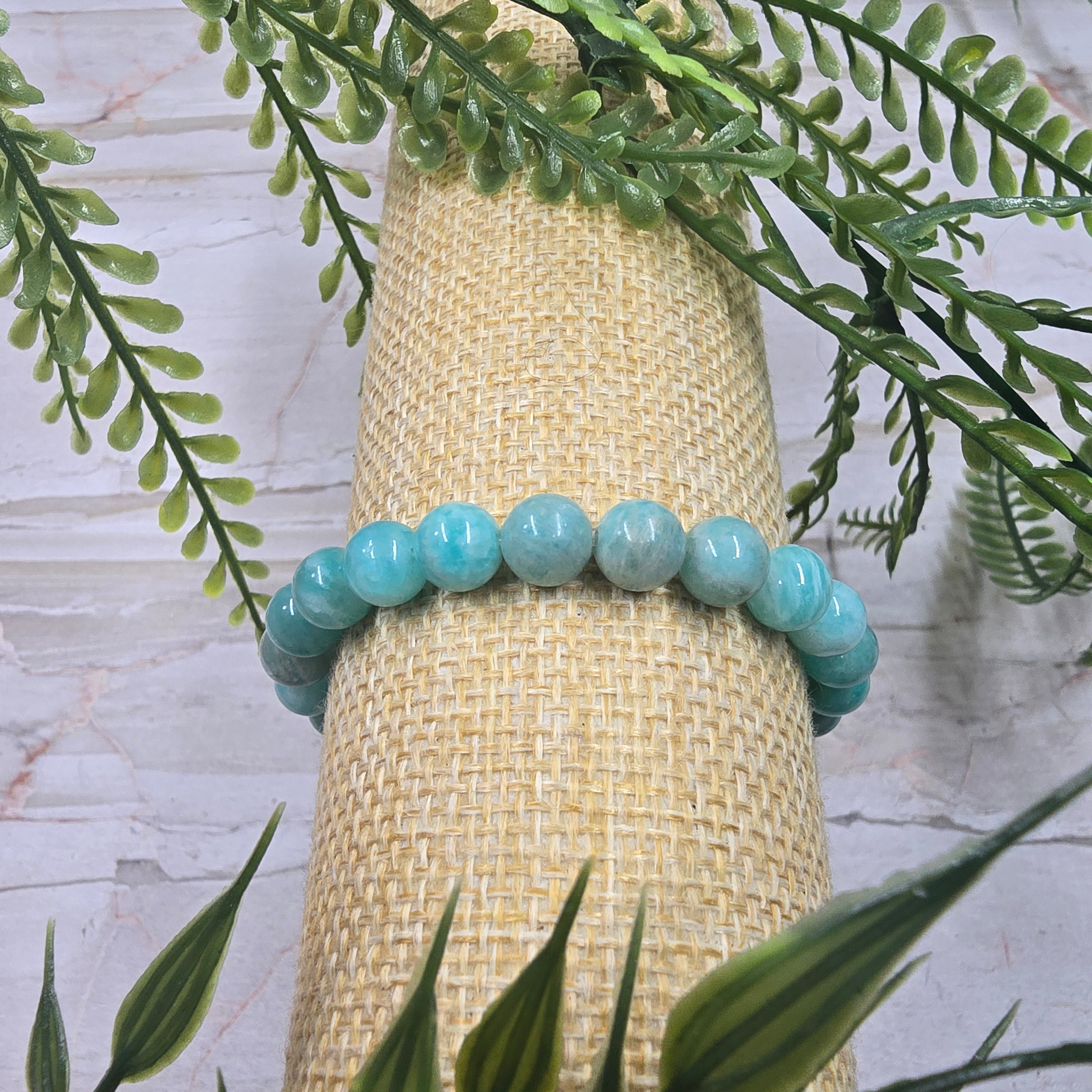 💚 Bracelet élastique Amazonite 8 mm – apaisement & confiance