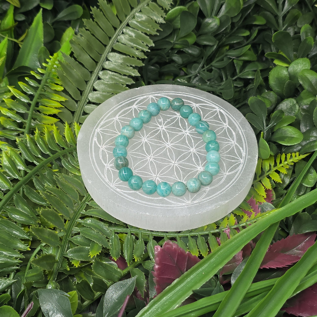 💚 Bracelet élastique Amazonite 8 mm – apaisement & confiance