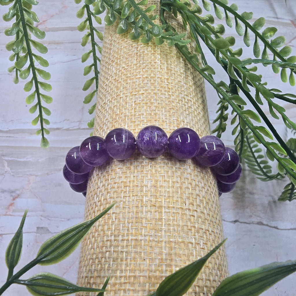💜 Bracelet élastique Améthyste 10 mm – sérénité & intuition