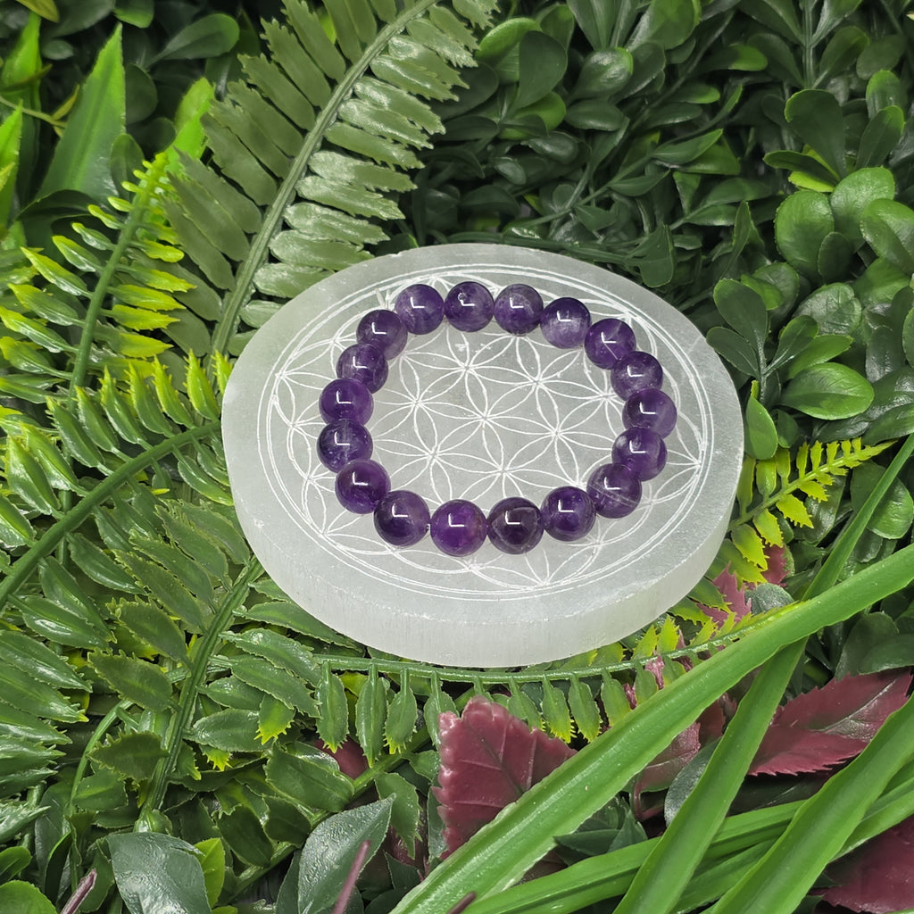 💜 Bracelet élastique Améthyste 10 mm – sérénité & intuition