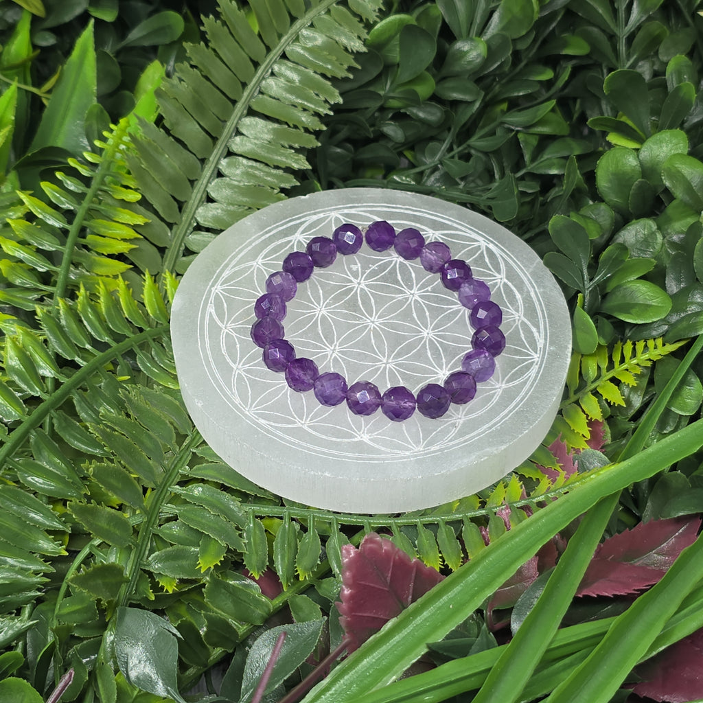 💜 Bracelet élastique Améthyste facettée 8 mm – sérénité & éclat mystique