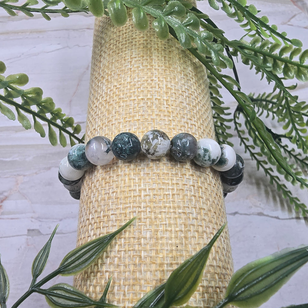 🌿 Bracelet élastique Agate Arbre 10 mm – ancrage & sérénité