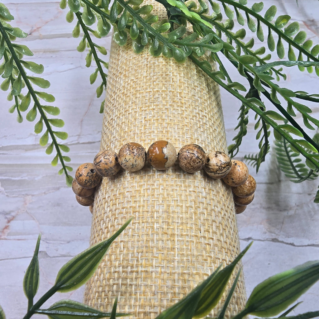 🌄 Bracelet élastique Jaspe Paysage 8 mm – ancrage & vision