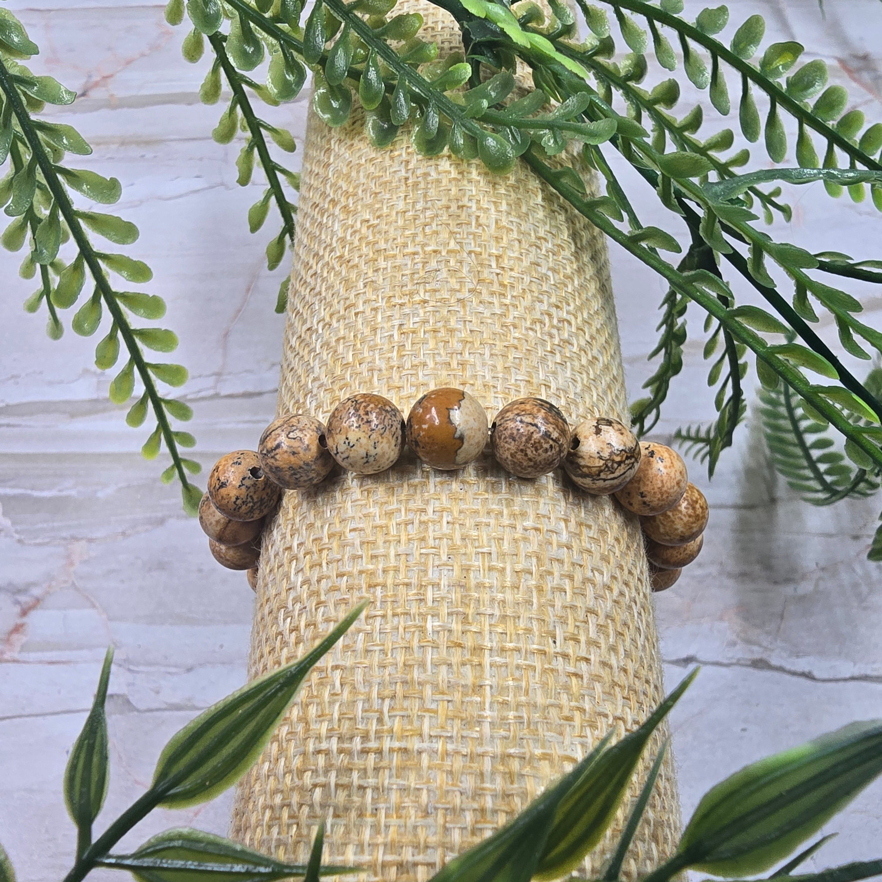 🌄 Bracelet élastique Jaspe Paysage 8 mm – ancrage & vision