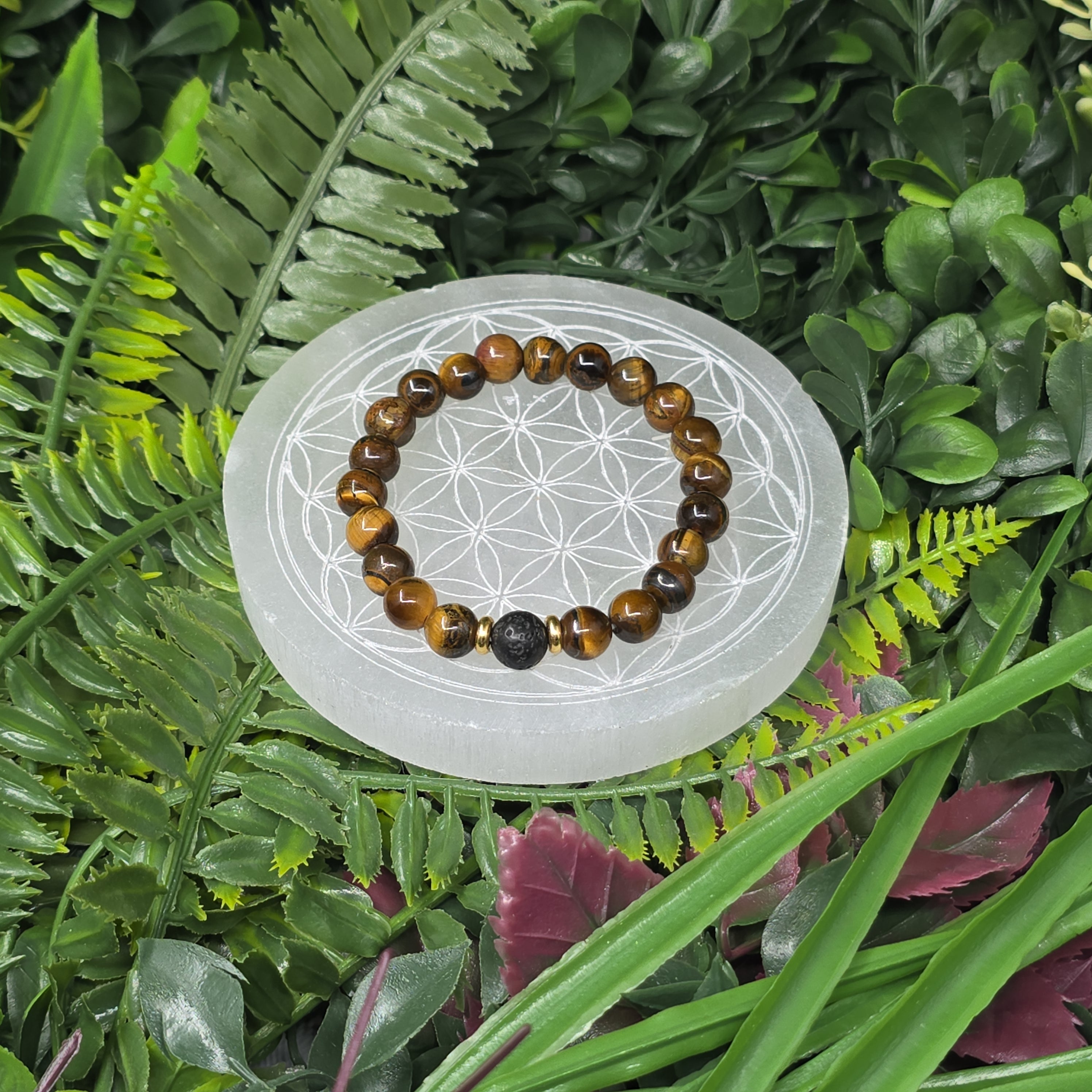 🐯🔥 Bracelet élastique Œil de Tigre & Pierre de Lave 8 mm – force & énergie