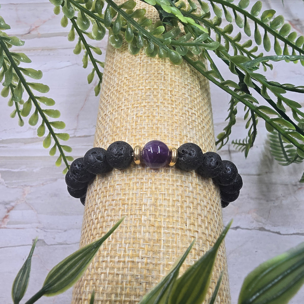 🔥💜 Bracelet Pierre de Lave & Améthyste 8 mm – énergie & sérénité