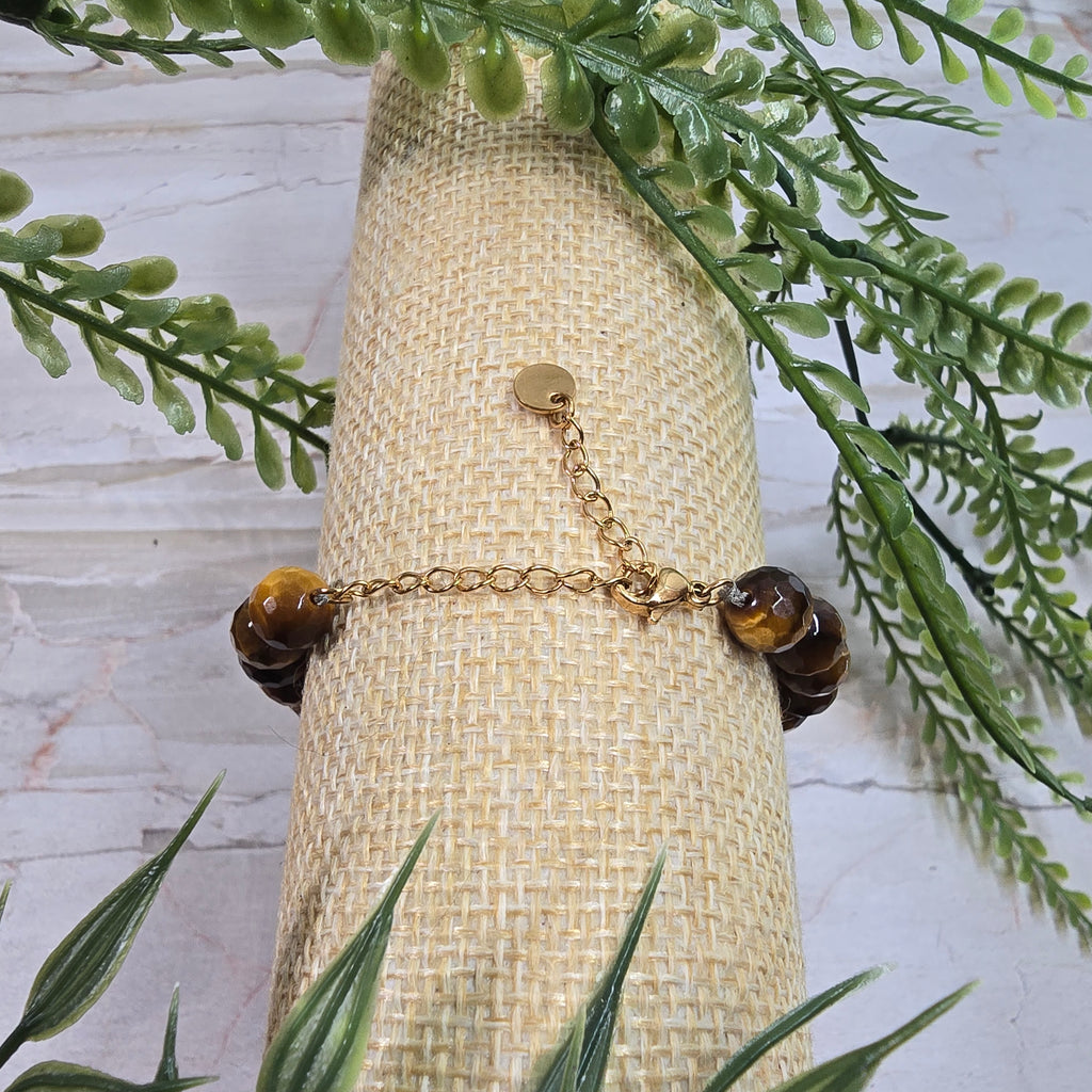 🐯 Bracelet ajustable Œil de Tigre 8 mm facetté – protection & confiance