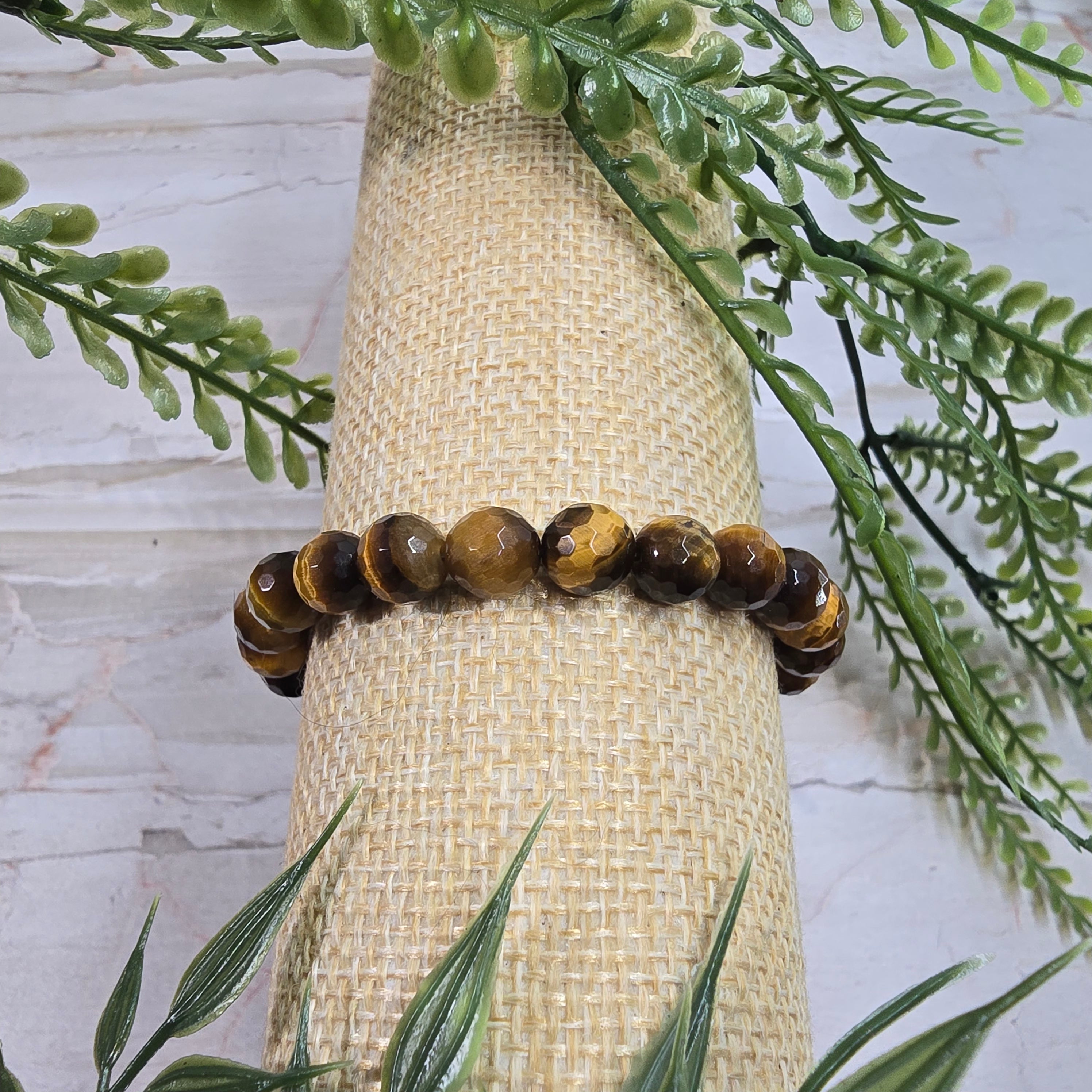 🐯 Bracelet ajustable Œil de Tigre 8 mm facetté – protection & confiance