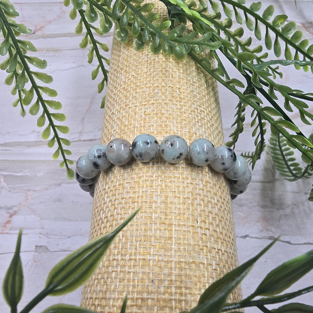 🥝💚 Bracelet élastique Jaspe Kiwi 8 mm – vitalité & équilibre