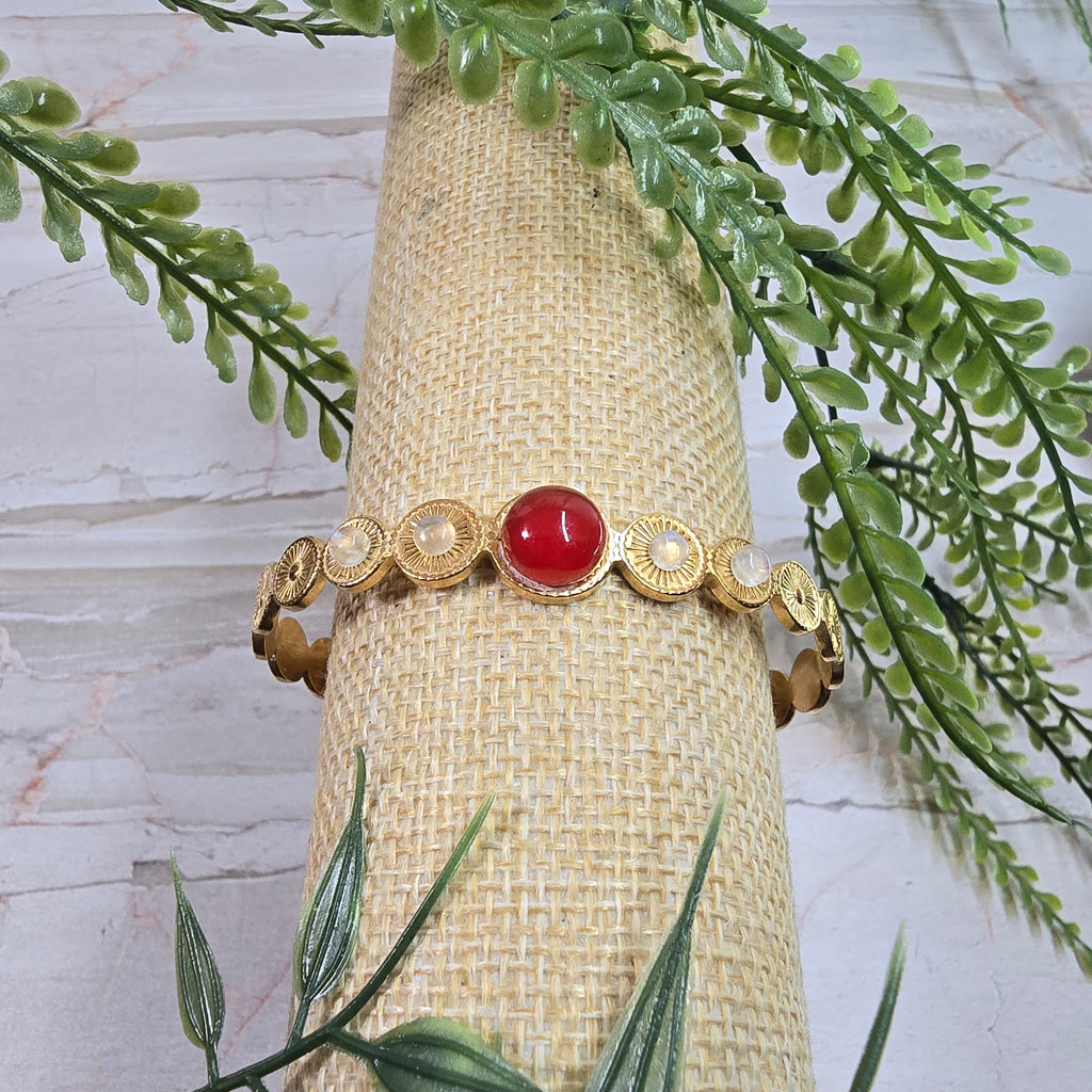 🌞 Bracelet Jonc Cornaline & Pierre de Lune (Péristérite) 🌙 Énergie solaire & intuition lunaire ✨