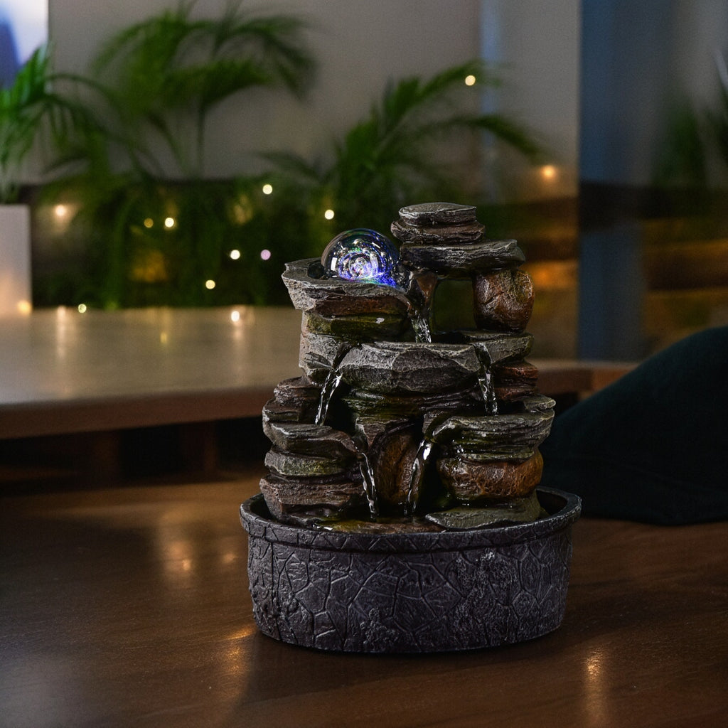 Fontaine Satya 🌊 Cascade multi-niveaux & boule lumineuse 🔮