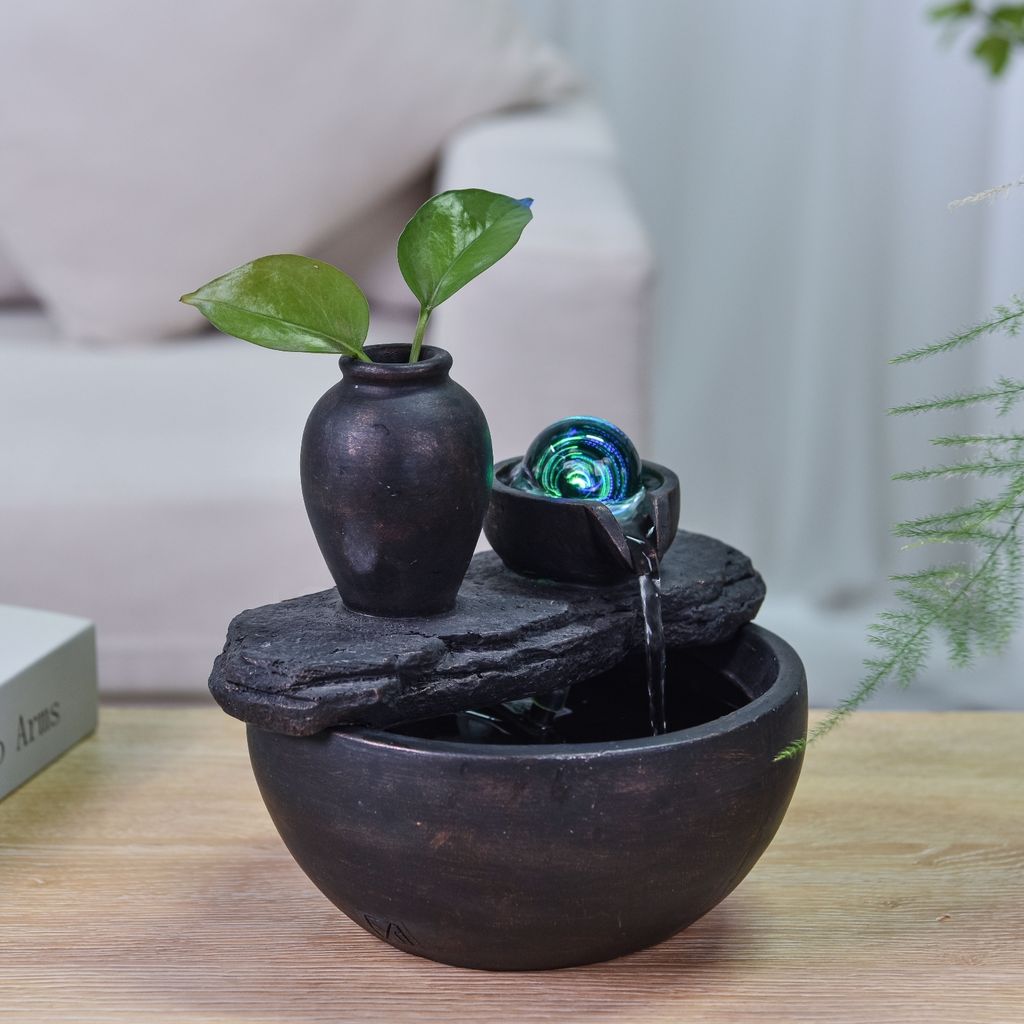 Fontaine Zen Silice 🌊 Cascade naturelle & boule lumineuse 🔮 ambiance relax 🌿