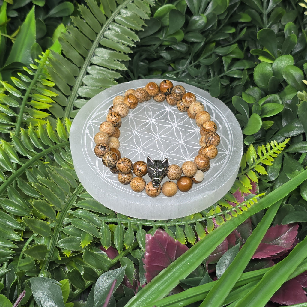 🐺🌄 Lot 2 Bracelets Homme Jaspe Paysage 8 mm & tête de loup – force & ancrage