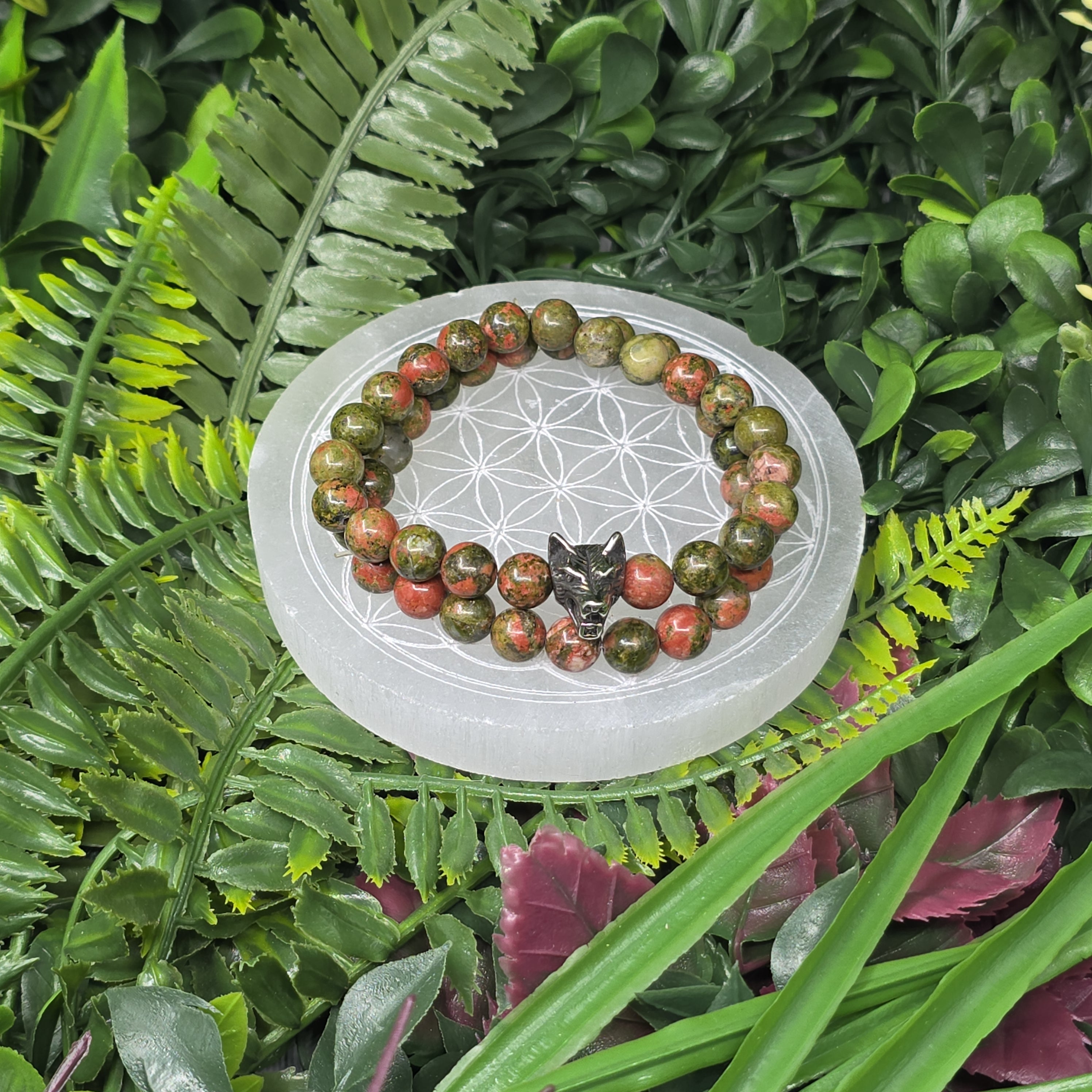 🐺🌿 Lot 2 Bracelets Homme Unakite 8 mm & tête de loup – équilibre & force
